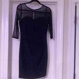 Adrianna Papell knee length black dress with ruching at waist, size 6P